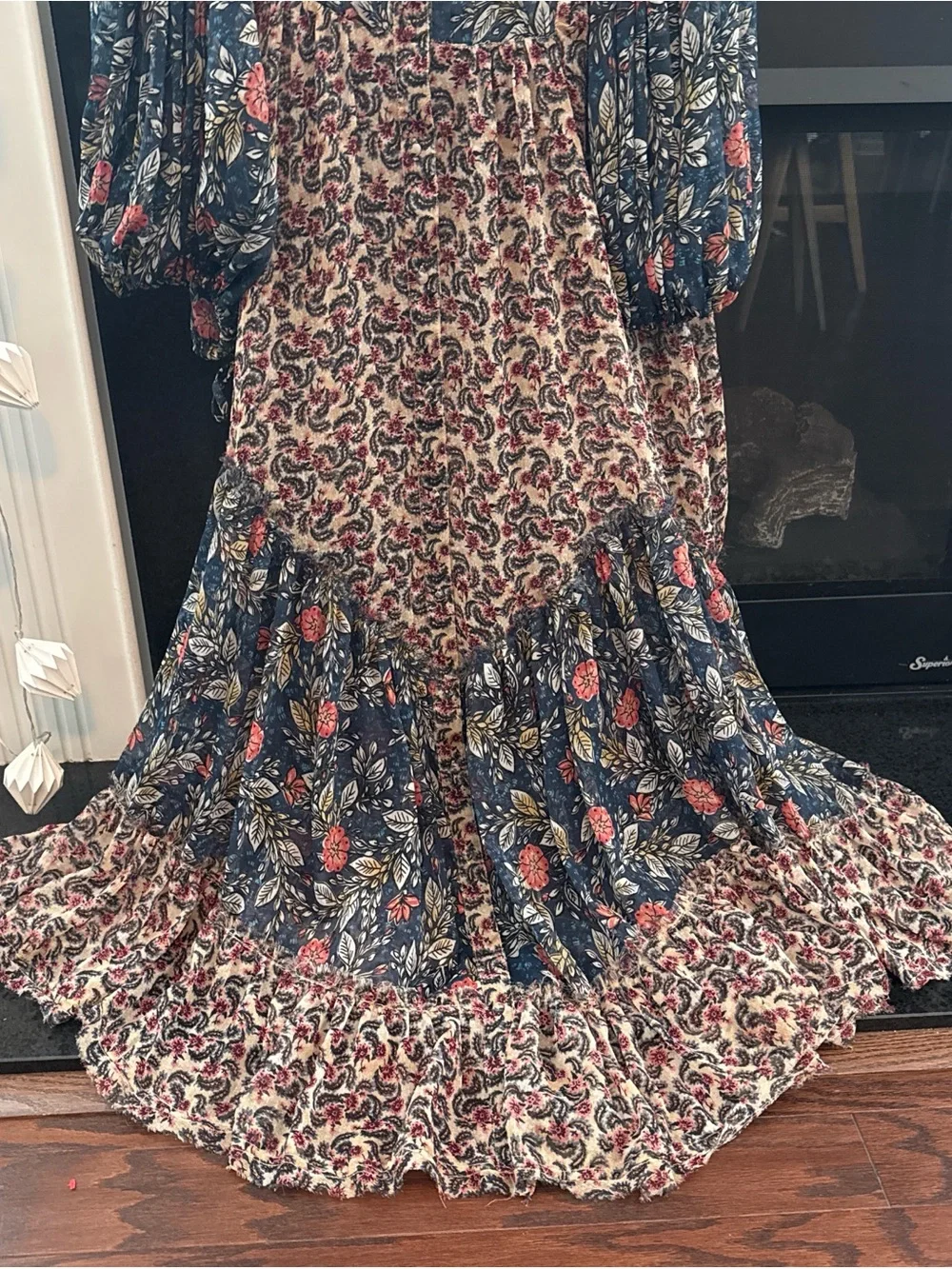 Free People Estella chiffon Maxi Dress sz L boho prairie cottage ethereal flowy - Picture 6 of 9